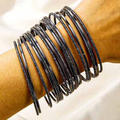 Cross-border hot-selling European and American jewelry, fashionable and atmospheric metal bracelets 17 sets of plain rings stacked bracelets, bracelets for women