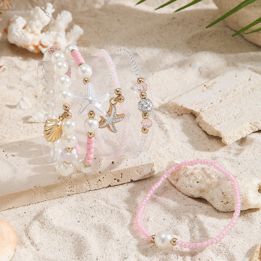 European and American trends hot-selling sweet girl rice bead bracelet summer versatile beach vacation wind starfish scallop bracelet women