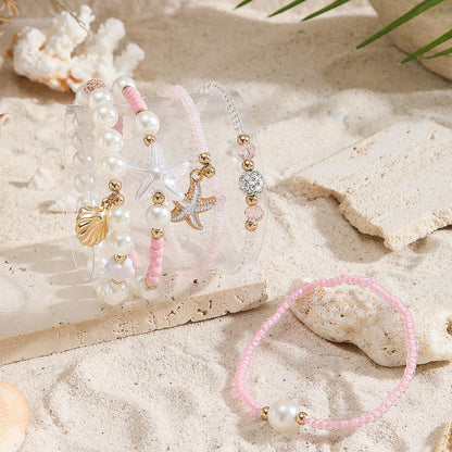 European and American trends hot-selling sweet girl rice bead bracelet summer versatile beach vacation wind starfish scallop bracelet women