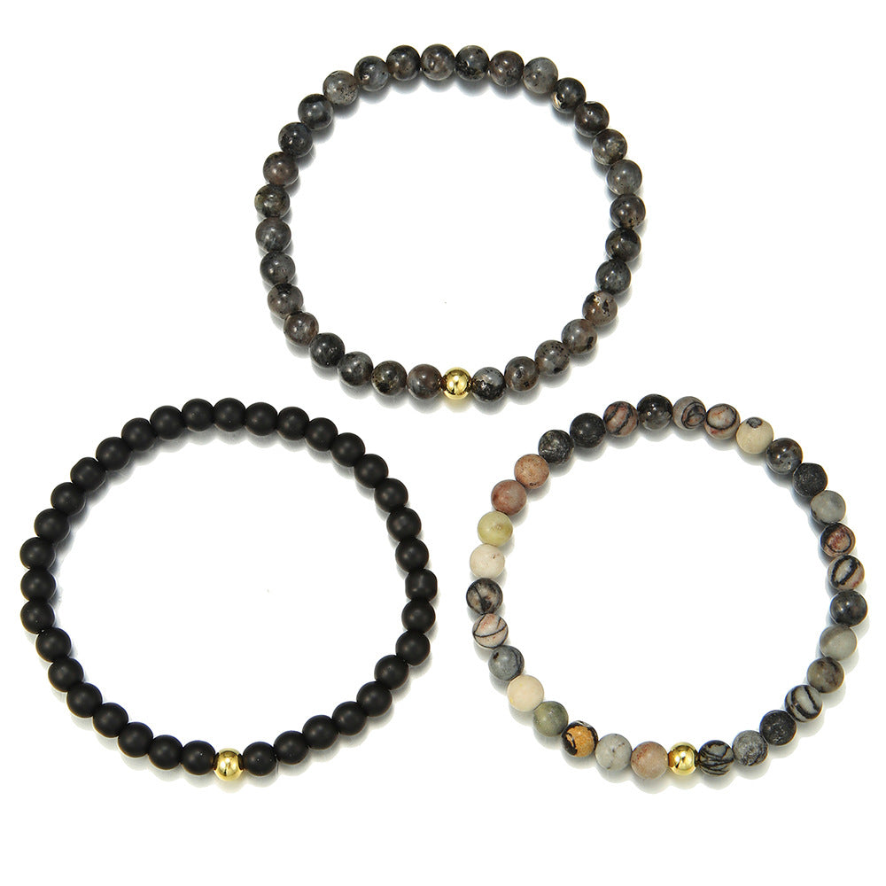 Retro 6mm beaded bracelet set ins style temperament simple 3 sets of elastic bracelets female factory direct sales