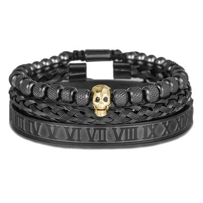 European and American retro zircon skull woven bracelet bracelet set Roman numerals letter woven stainless steel bracelet