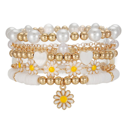 Summer new sweet and refreshing daisy bracelet women's simple flower pearl bracelet set cross-border jewelry wholesale