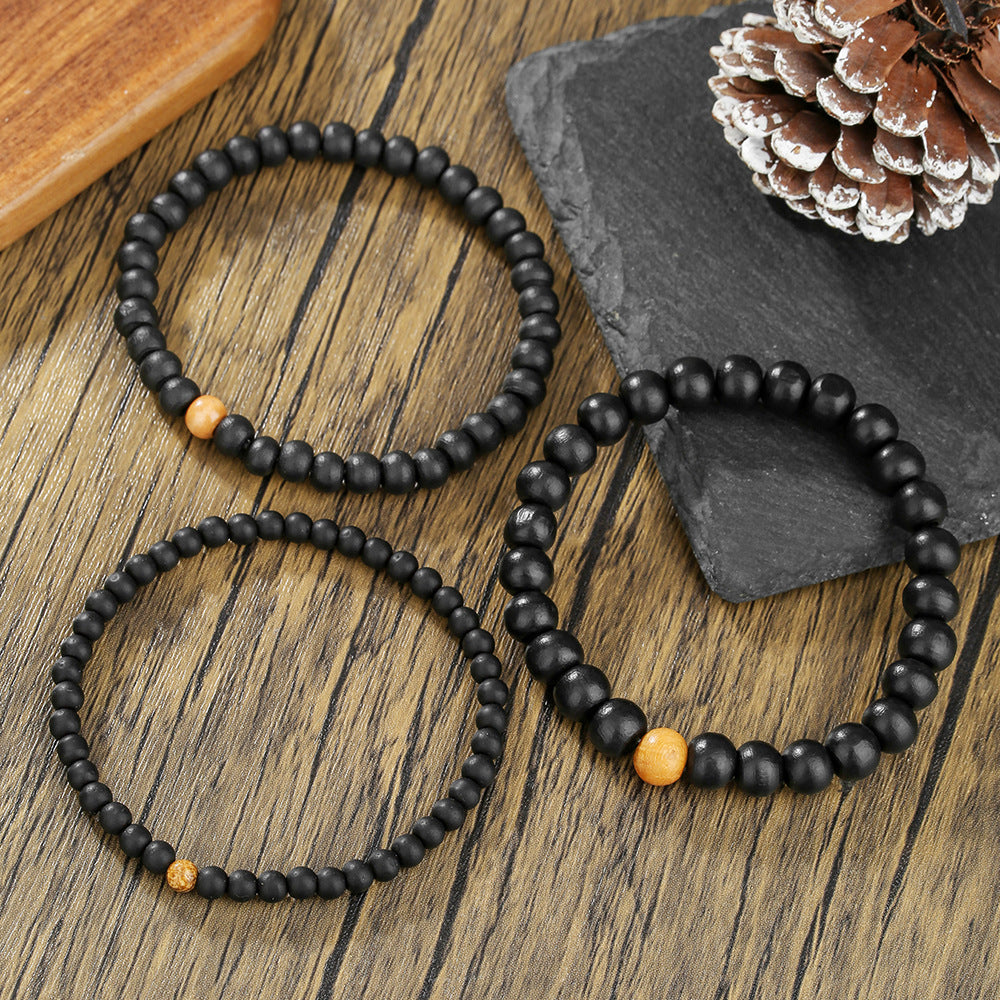 Summer vacation style simple wooden bead bracelet retro style multi-layer stacked beaded elastic bracelet men's bracelet combination