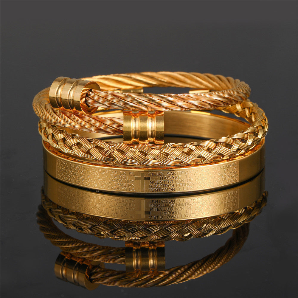 European and American punk jewelry retro trend stainless steel winding three-color square bracelet bracelet wholesale accessories men