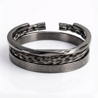 Cross-border European and American retro Roman nail bracelet stainless steel set bracelet men's punk style versatile titanium steel bracelet