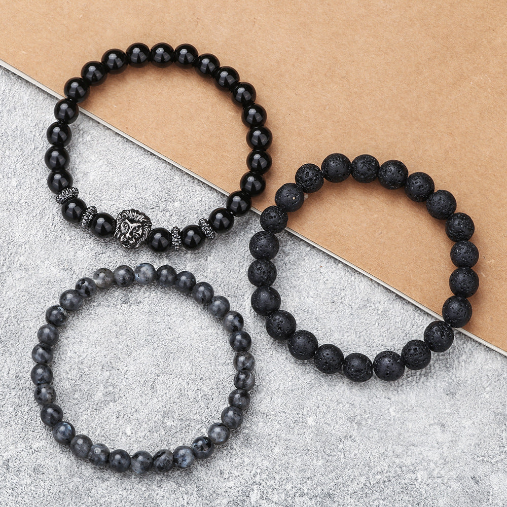Men's commuting can be stacked with beaded bracelets, a set of 3 lion head elastic bracelets, and men's gifts.