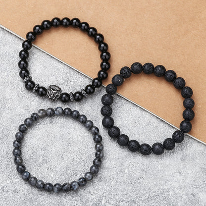 Men's commuting can be stacked with beaded bracelets, a set of 3 lion head elastic bracelets, and men's gifts.
