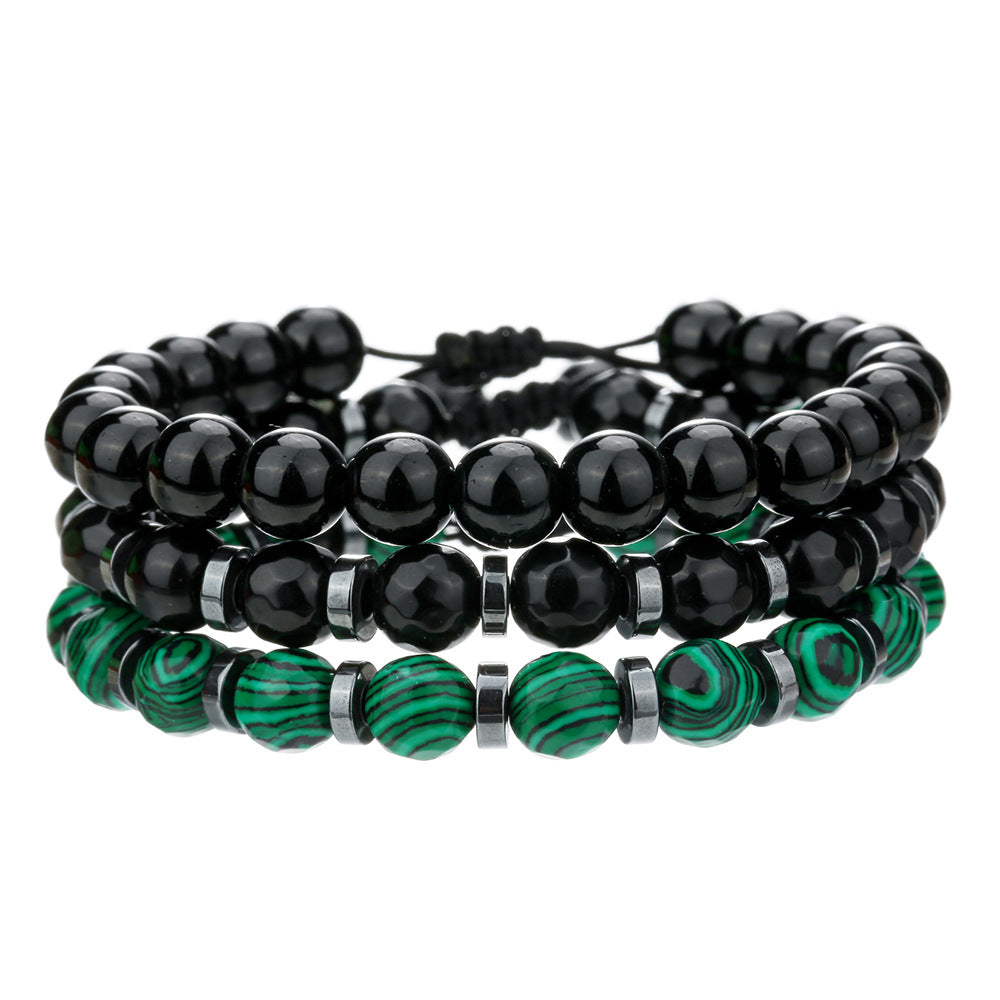 Black Gallstone Black Agate Green Peacock Handwoven Bracelet Bohemian Beach Surfing Stacked Bracelet Jewelry