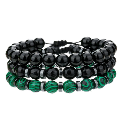 Black Gallstone Black Agate Green Peacock Handwoven Bracelet Bohemian Beach Surfing Stacked Bracelet Jewelry