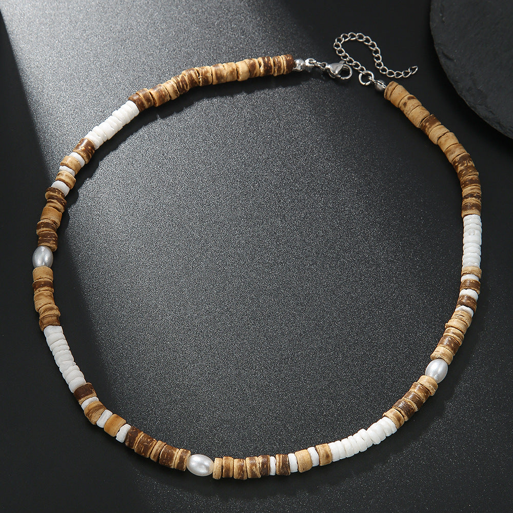 Natural Wood & Coconut Shell Necklace | Bohemian Surf Tribal Jewelry