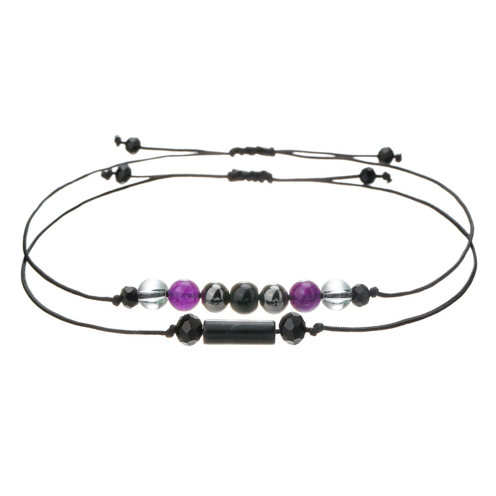 Cross-border new woven handmade beaded stone bracelet cylindrical amethyst tiger eye powder crystal bracelet couple friendship bracelet