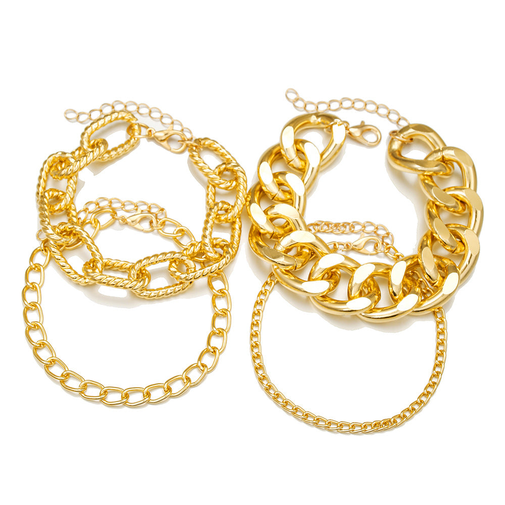 Cross-border European and American texture multi-layer Cuban NK chain bracelet female mix and match personality exaggerated thick chain simple bracelet set