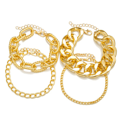 Cross-border European and American texture multi-layer Cuban NK chain bracelet female mix and match personality exaggerated thick chain simple bracelet set