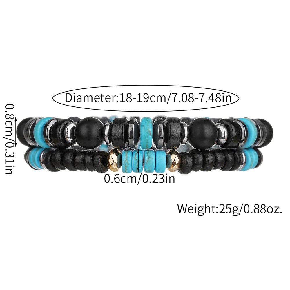 European and American cross-border men's black magic sand turquoise beaded bracelet trendy hip-hop niche high-end summer wooden bead bracelet