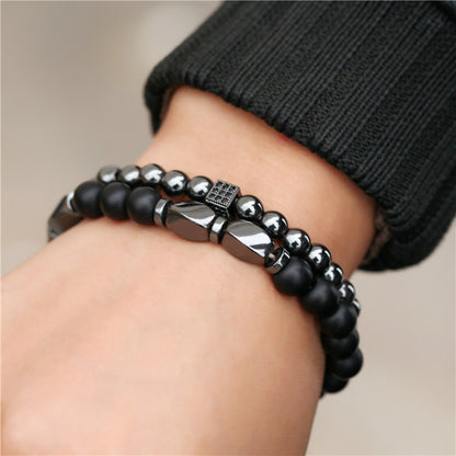 Live hot sale black frosted stone turquoise zircon crown lion head bracelet set creative personalized jewelry accessories