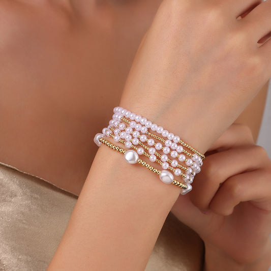 Amazon hot-selling simple set bracelet copper beads multi-layer stacked bracelet pearl bracelet women's hand jewelry wholesale