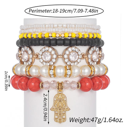 European and American turquoise bracelet Fatima palm diamond beaded wood bead bracelet Bohemian multi-layer pearl bracelet women