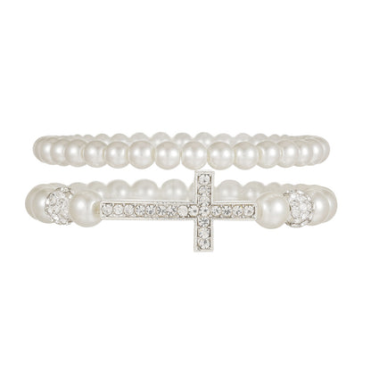 Cross-border hot-selling imitation pearl diamond cross diamond ball bracelet combination cold wind advanced sense personalized wedding bracelet