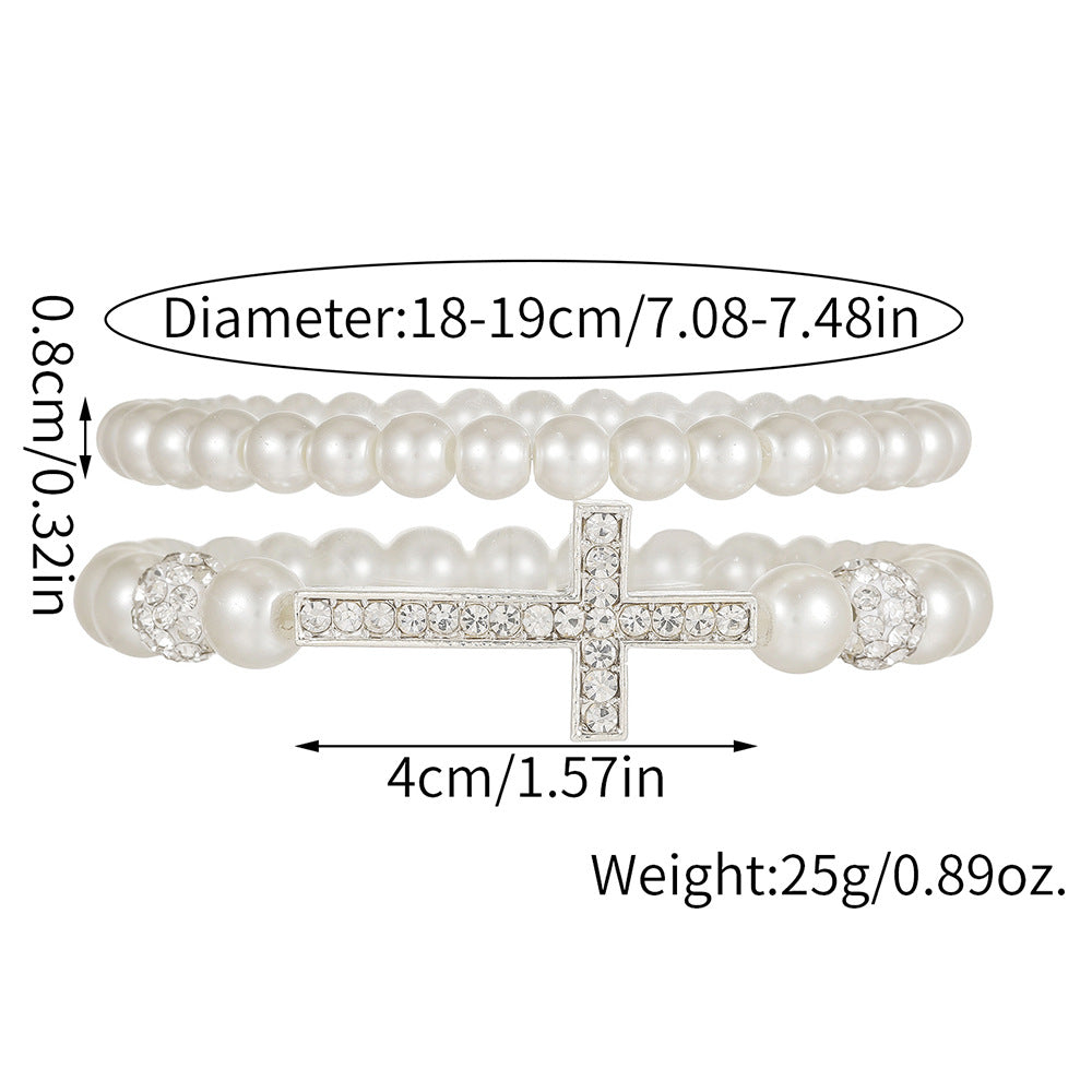 Cross-border hot-selling imitation pearl diamond cross diamond ball bracelet combination cold wind advanced sense personalized wedding bracelet