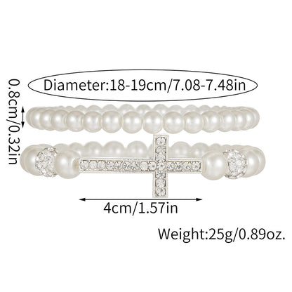 Cross-border hot-selling imitation pearl diamond cross diamond ball bracelet combination cold wind advanced sense personalized wedding bracelet