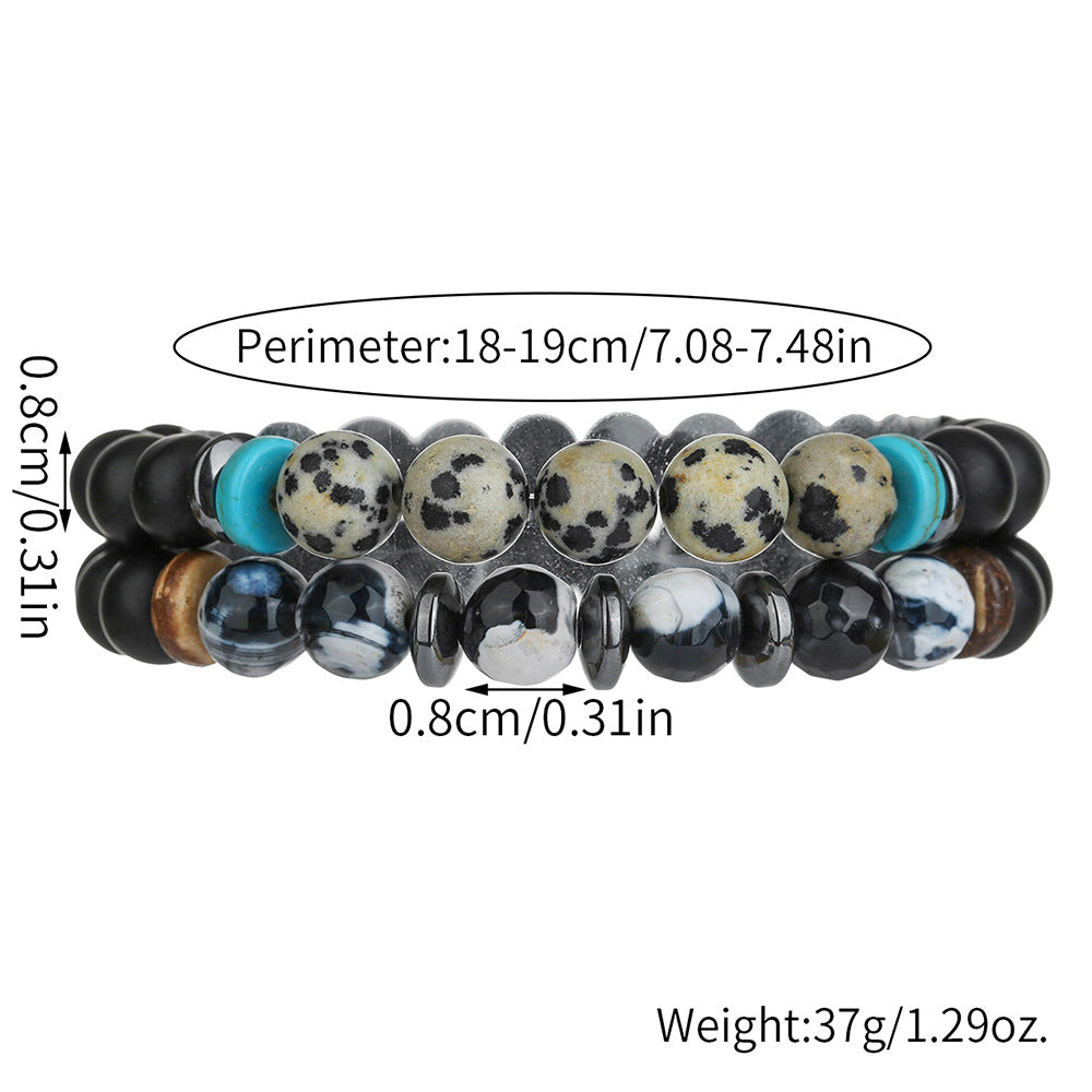 European and American retro style beaded bracelet male punk rock jewelry accessories natural black gallstone spotted stone bracelet wholesale