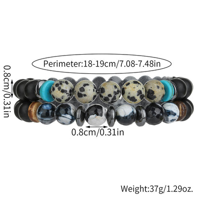 European and American retro style beaded bracelet male punk rock jewelry accessories natural black gallstone spotted stone bracelet wholesale