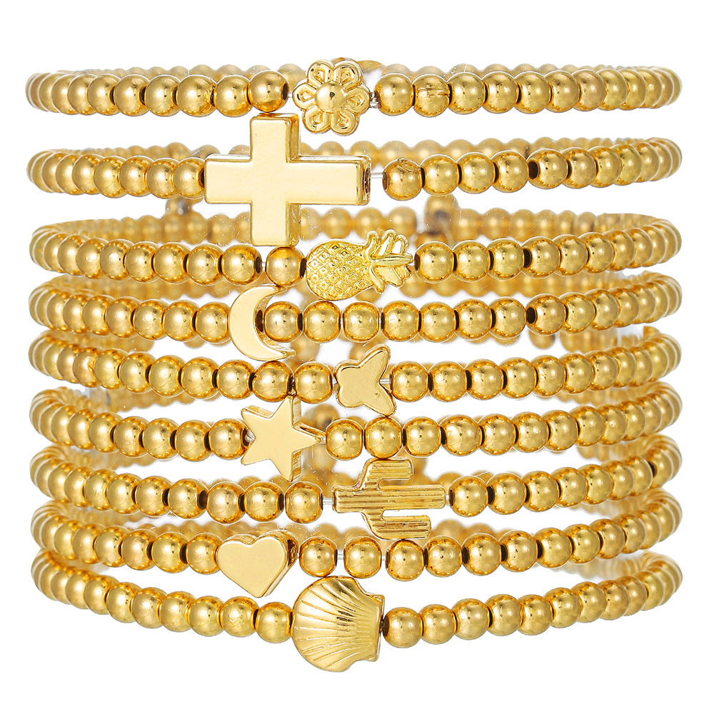 Cross-border new CCB round bead cross beaded bracelet combination fashion versatile trend stacked elastic bracelet women