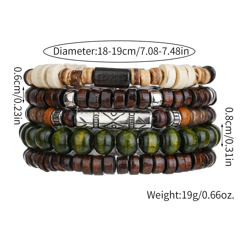 Cross-border hot-selling wood bead alloy multi-layer elastic bracelet bracelet combination European and American retro men's beaded hip-hop bracelet
