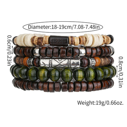 Cross-border hot-selling wood bead alloy multi-layer elastic bracelet bracelet combination European and American retro men's beaded hip-hop bracelet