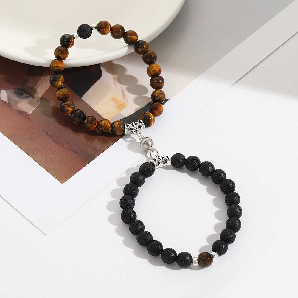 Heart-to-heart suction black turquoise couple bracelet women's niche design ins magnet elastic bracelet set