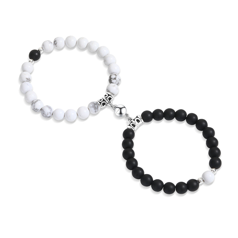 Heart-to-heart suction black turquoise couple bracelet women's niche design ins magnet elastic bracelet set