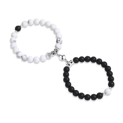 Heart-to-heart suction black turquoise couple bracelet women's niche design ins magnet elastic bracelet set