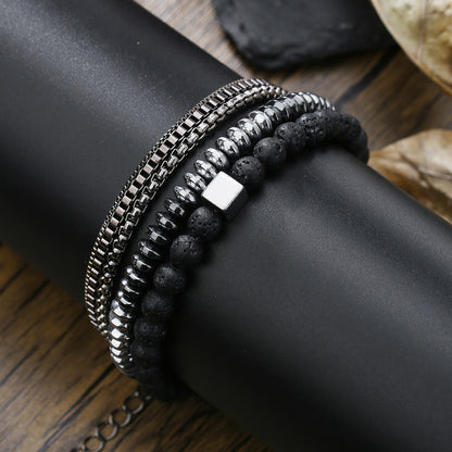 Irregular cut black gallstone broken silver tiger's eye stone elastic beaded bracelet men's business bracelet stacked bracelet