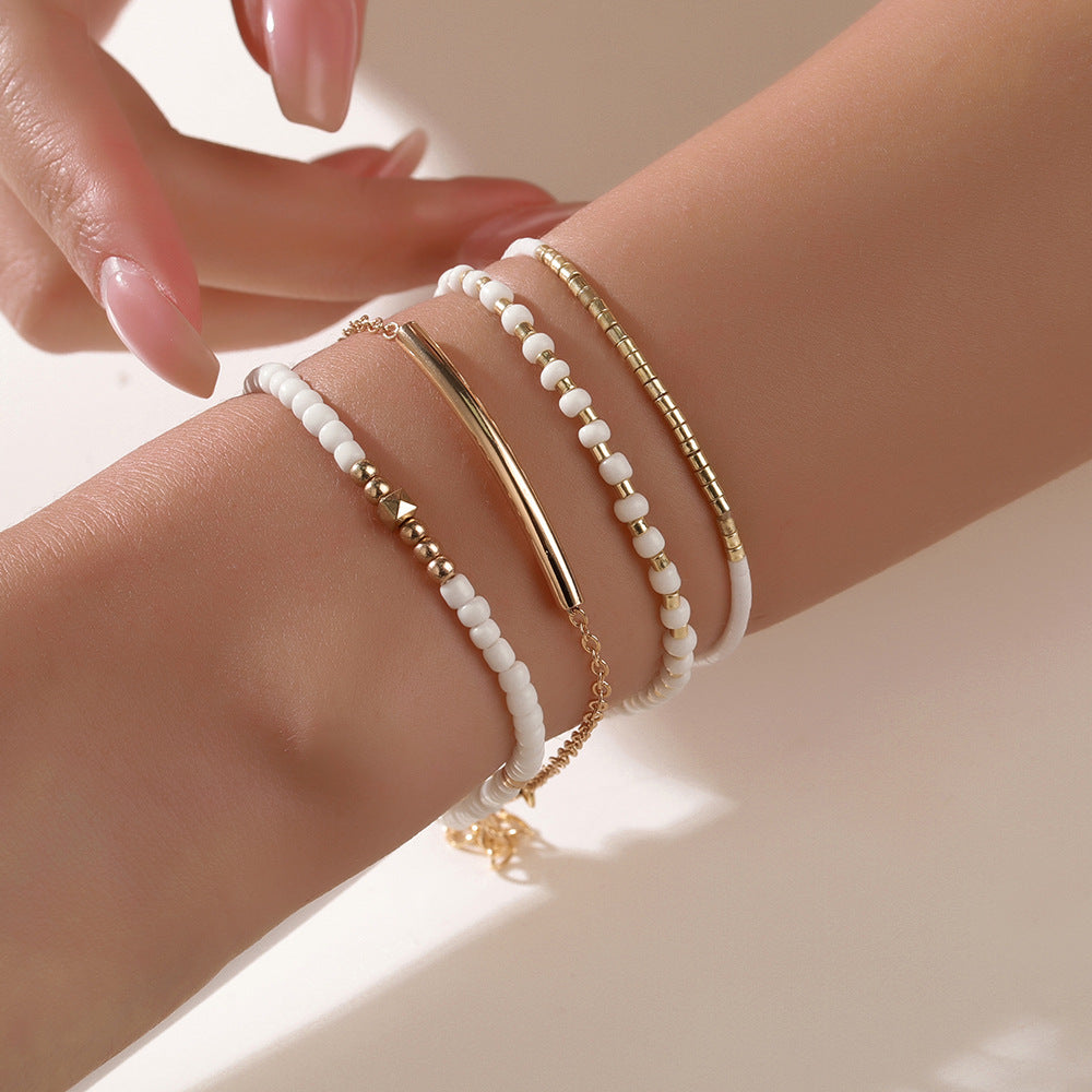 European and American fashion rice bead beaded bracelet bracelet, female bohemian style round beads multi-layer stacked crystal bracelet wholesale
