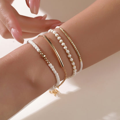 European and American fashion rice bead beaded bracelet bracelet, female bohemian style round beads multi-layer stacked crystal bracelet wholesale