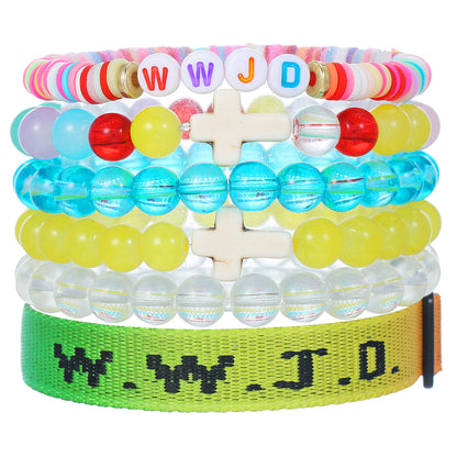 Cross-border hot-selling WWJD cross bracelet bracelet, natural stone unisex charm, faith, friendship, soft ceramic bracelet