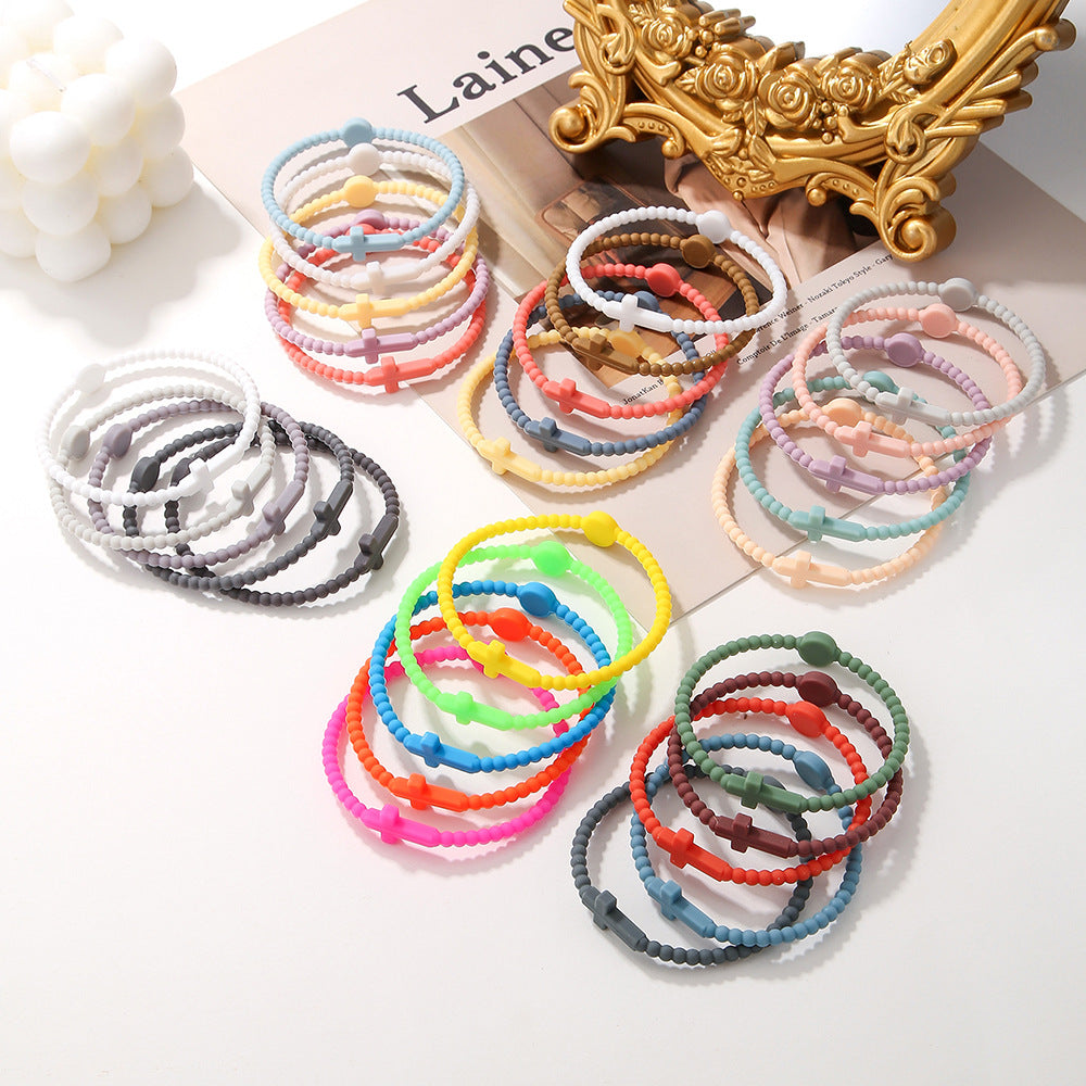 Amazon popular hot-selling bracelet simple European and American macaron cross bracelet children's hand adult silicone bracelet