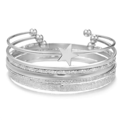 Retro personality exaggerated opening five-pointed star bracelet set 6 gold glossy irregular bracelets Cuff bracelets