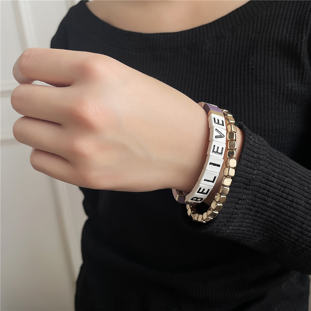 BELIEVE Alphabet Dice Bracelet Female Bohemian Elastic Bracelet Bracelet, Beaded Couple Bracelet Wholesale
