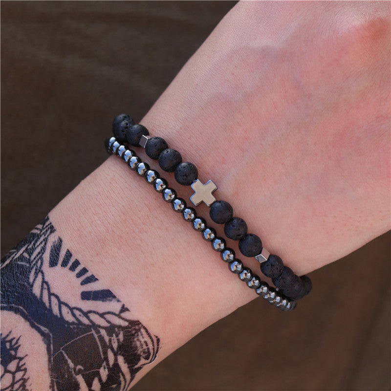 Amazon Punk Bracelet, Microencrusted Zircon Diamond Ball Skull Set Bracelet Men's Volcanic Stone Bead Bracelet