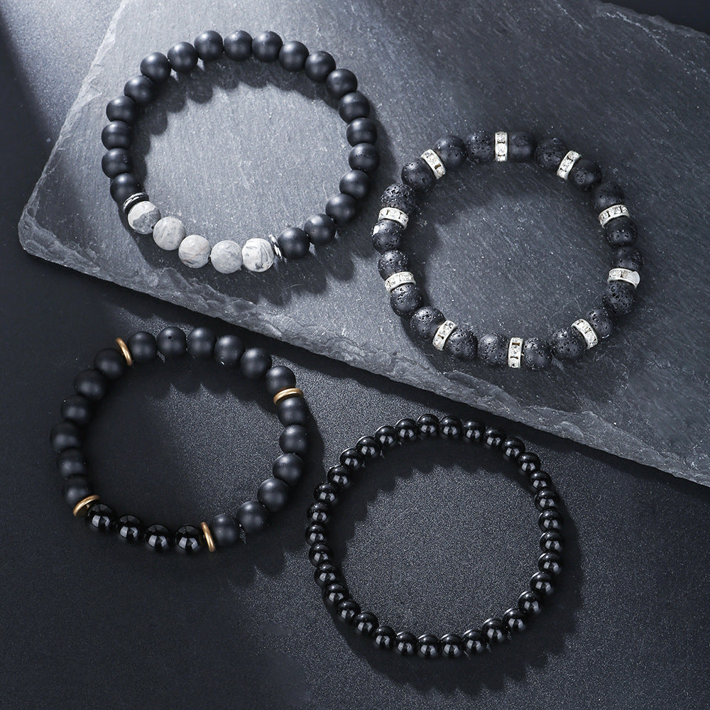 Cross-border hot-selling map stone volcanic stone men's bracelet combination imitation obsidian yoga energy bracelet manufacturer wholesale