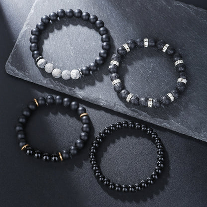 Cross-border hot-selling map stone volcanic stone men's bracelet combination imitation obsidian yoga energy bracelet manufacturer wholesale