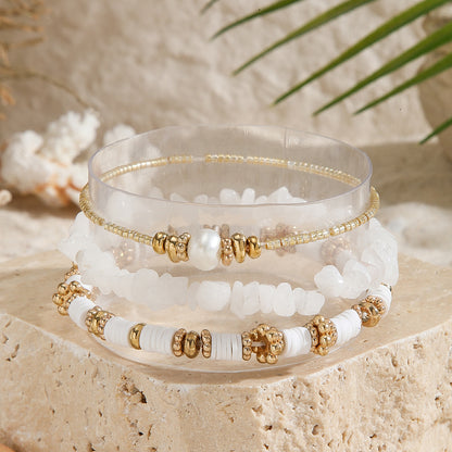 European and American cross-border jewelry white rice beads gravel beaded pearl bracelet women's fashion hand-stacked jewelry bracelet women