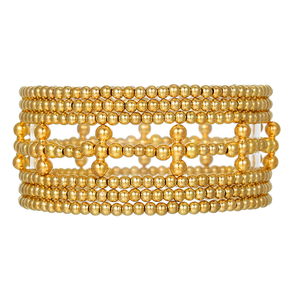 Cross-border new fashion OL style CCB bracelet seven-piece set Bohemian multi-layer stacked elastic cross bracelet