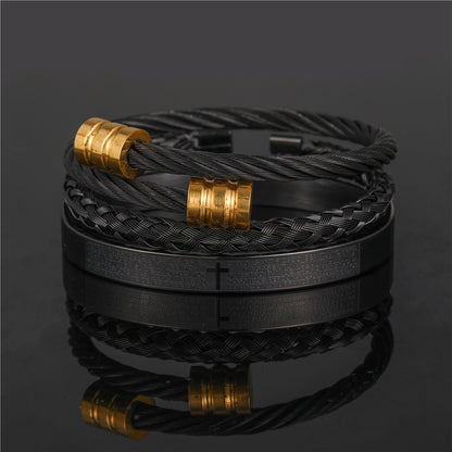 European and American punk jewelry retro trend stainless steel winding three-color square bracelet bracelet wholesale accessories men