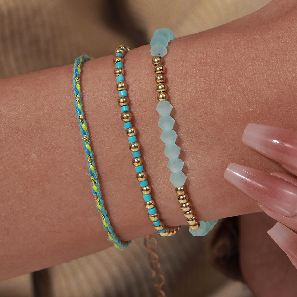 European and American fashion rice bead beaded bracelet bracelet, female bohemian style round beads multi-layer stacked crystal bracelet wholesale