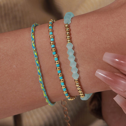 European and American fashion rice bead beaded bracelet bracelet, female bohemian style round beads multi-layer stacked crystal bracelet wholesale