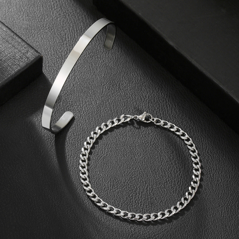 Amazon hot-selling stainless steel open bracelet Cuban NK chain bracelet set jewelry men's hip-hop bracelet bracelet jewelry