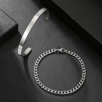 Amazon hot-selling stainless steel open bracelet Cuban NK chain bracelet set jewelry men's hip-hop bracelet bracelet jewelry