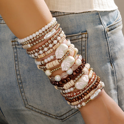 Cross-border hot-selling retro wood bead crystal pearl bracelet women's ins simple temperament fashionable small fresh stacked bracelet
